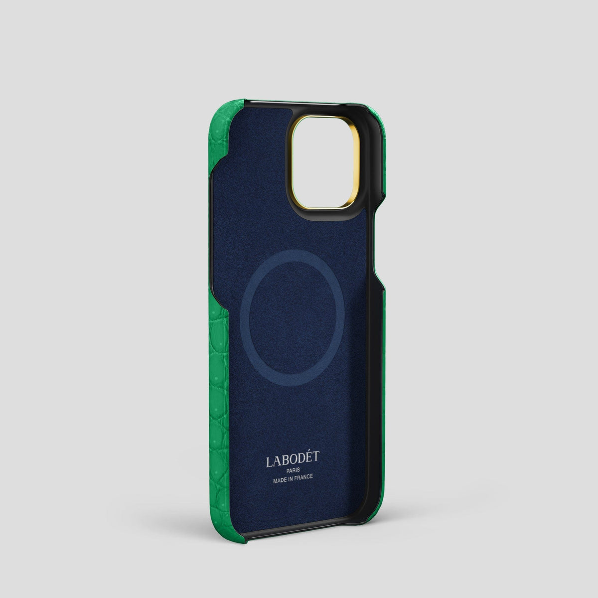 Cactus-Green iPhone 14 Pro Classic Case Porosus Crocodile with Gold Metal -4 | Cactus-Green-Gold