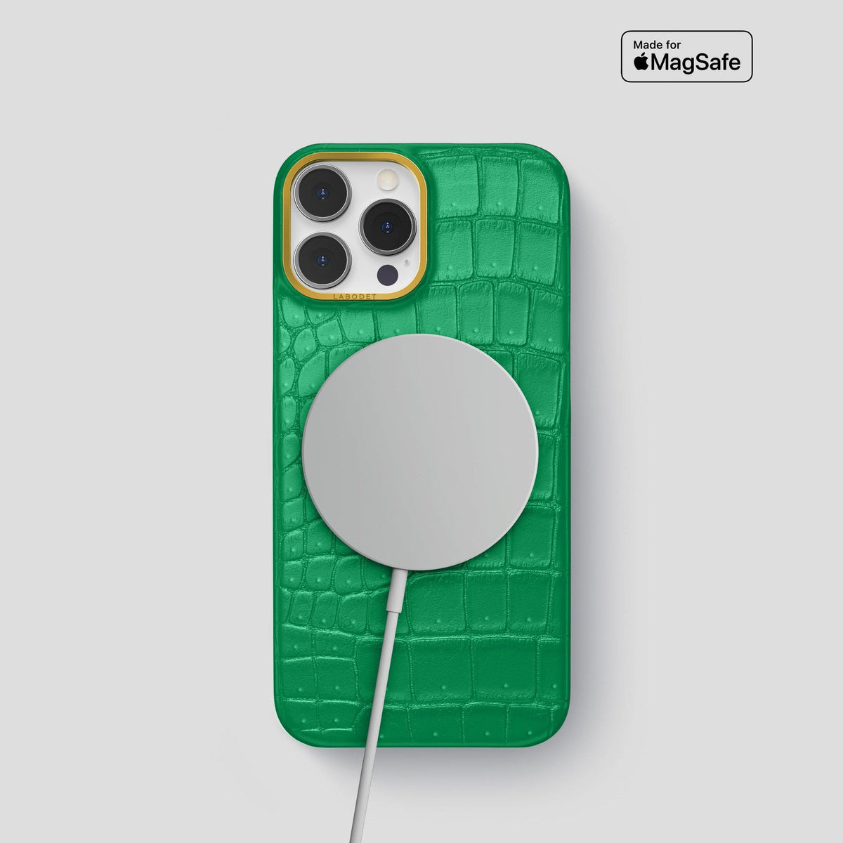 Cactus-Green iPhone 14 Pro Classic Case Porosus Crocodile with Gold Metal -5 | Cactus-Green-Gold