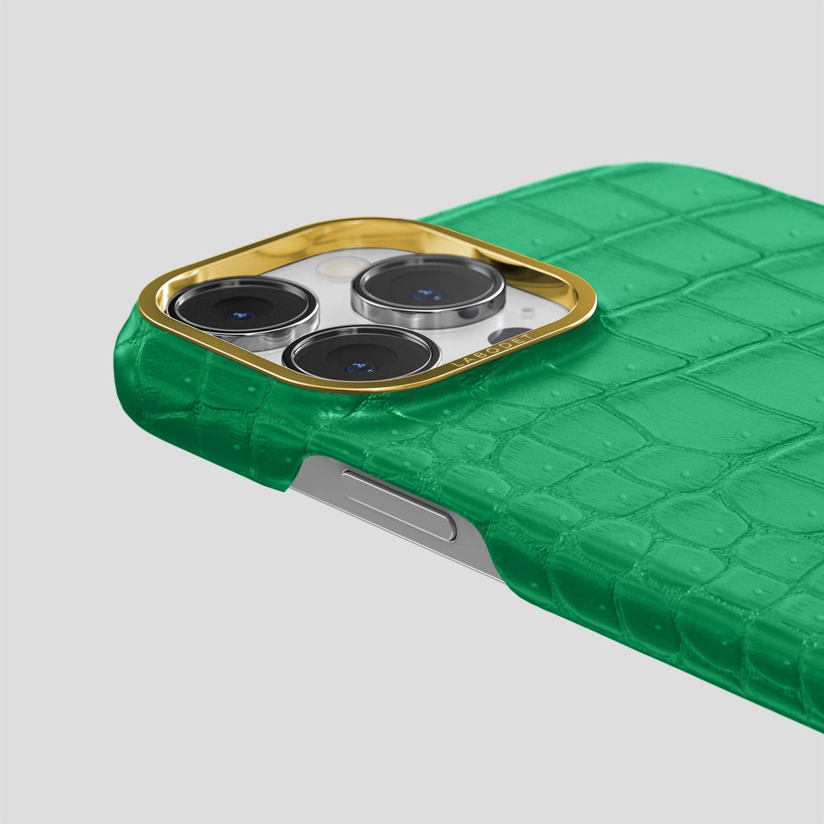 Cactus-Green iPhone 14 Pro Classic Case Porosus Crocodile with Gold Metal -6 | Cactus-Green-Gold