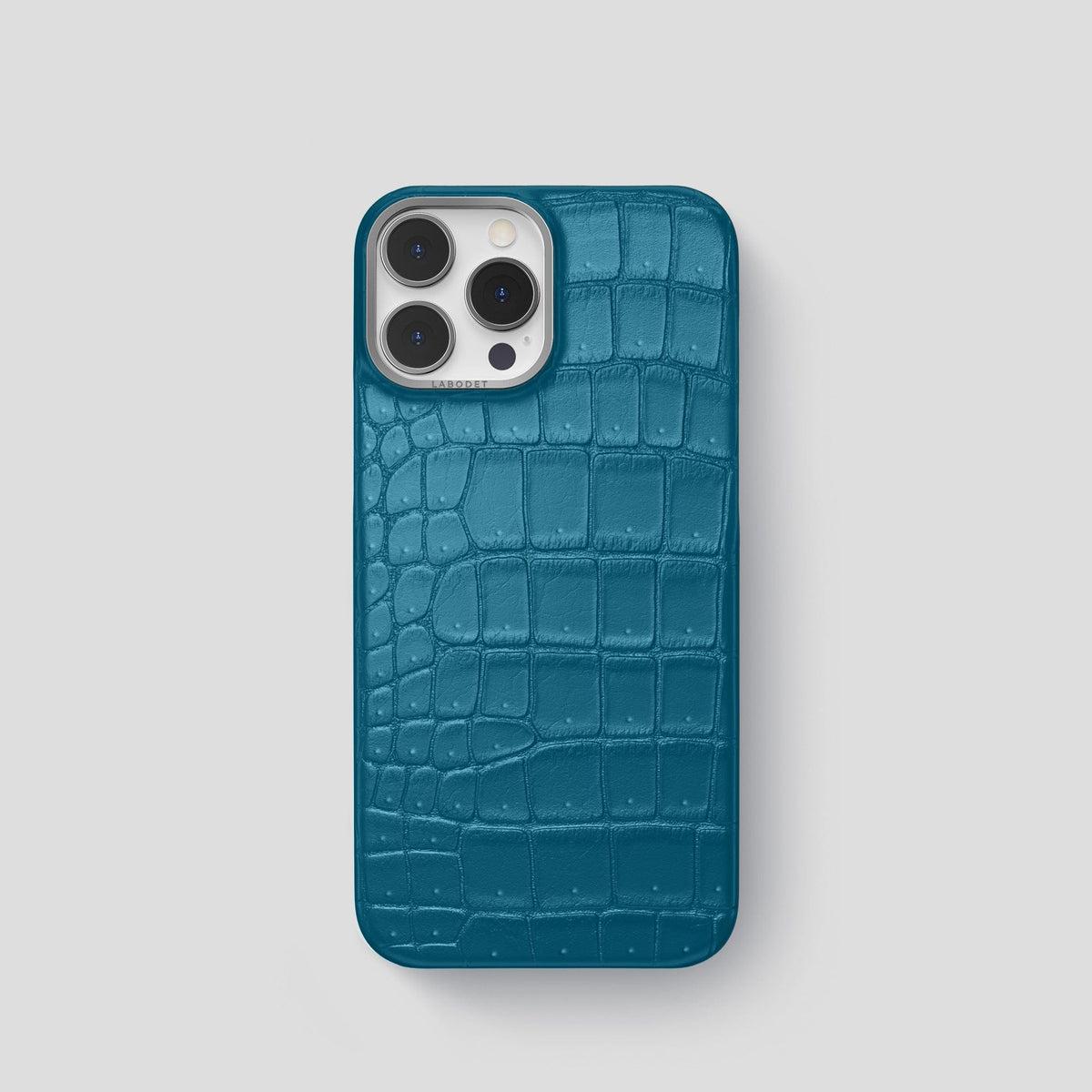 Duck Blue iPhone 14 Pro Classic Case Porosus Crocodile with Steel Metal -1 | Duck-Blue-Steel