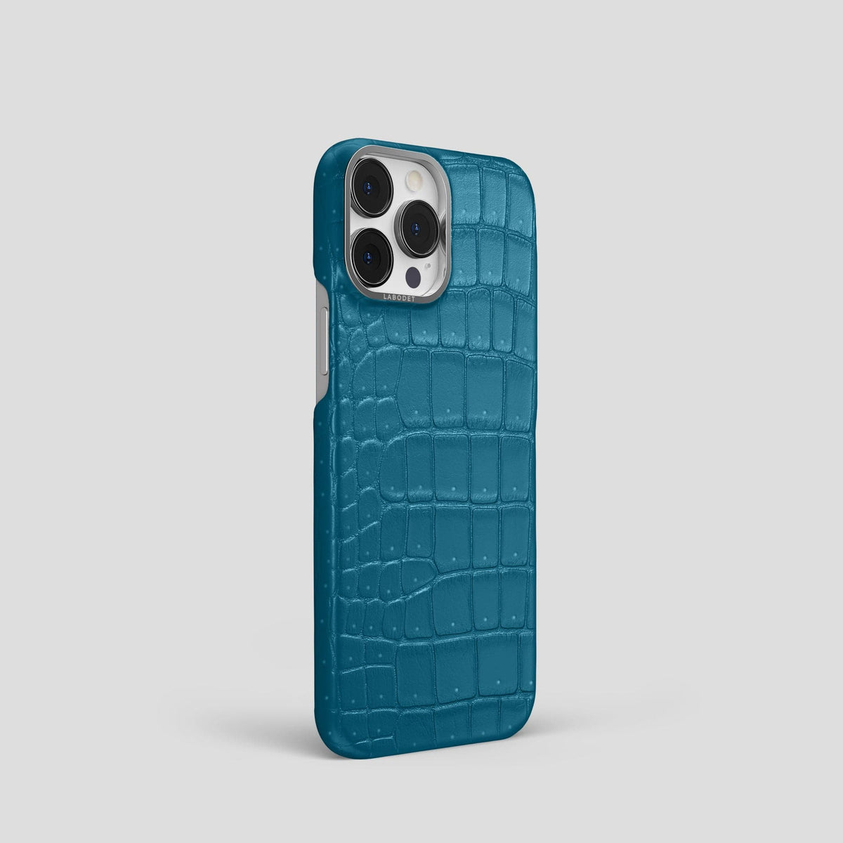 Duck Blue iPhone 14 Pro Classic Case Porosus Crocodile with Steel Metal -2 | Duck-Blue-Steel