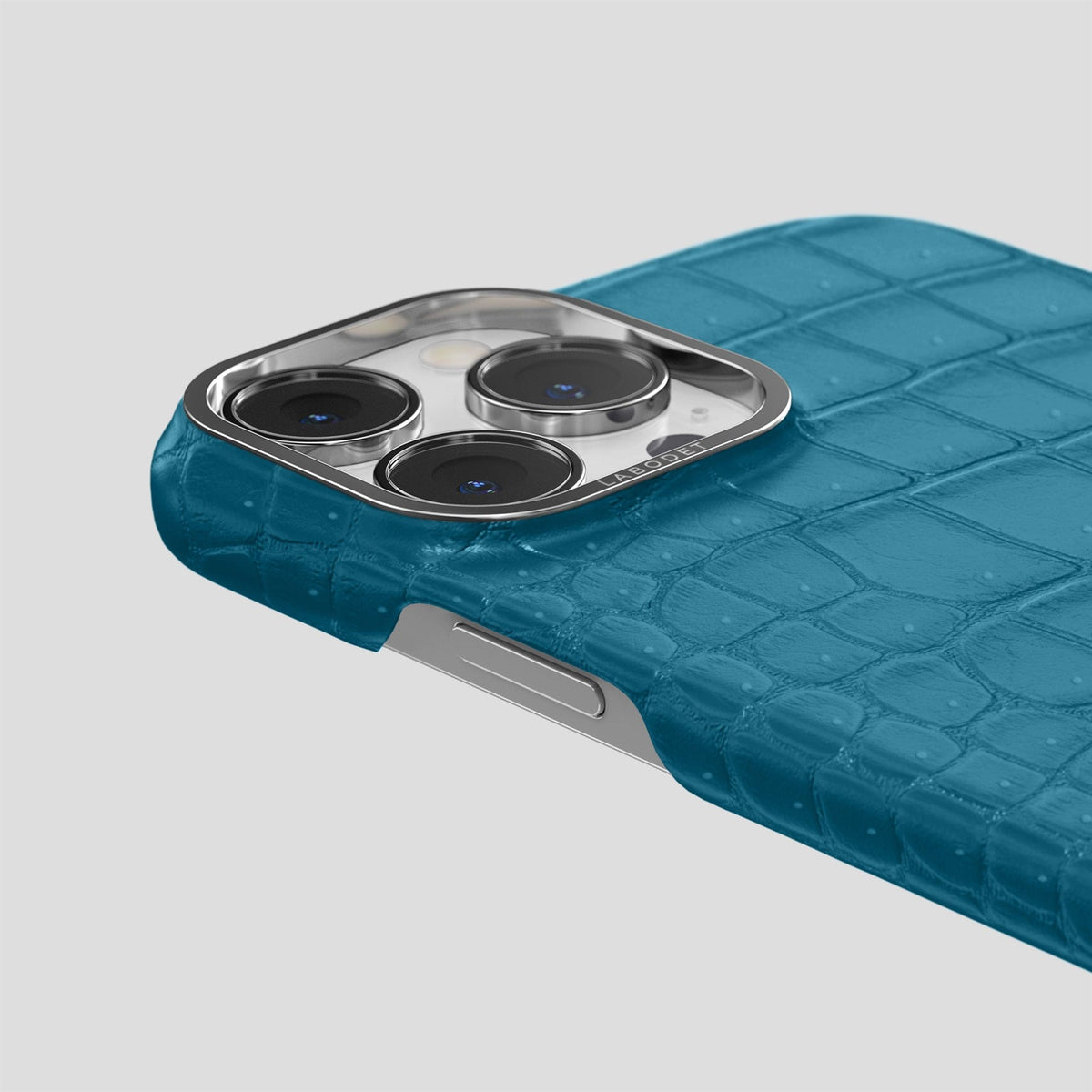 Duck Blue iPhone 14 Pro Classic Case Porosus Crocodile with Steel Metal -6 | Duck-Blue-Steel