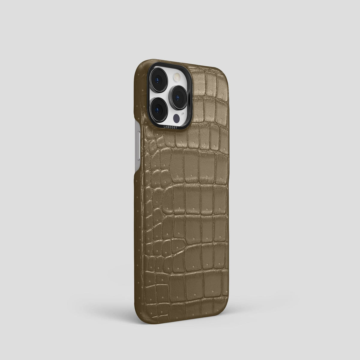 Kaki-Green iPhone 14 Pro Classic Case Porosus Crocodile with Black Metal -2 | Kaki-Green-Black