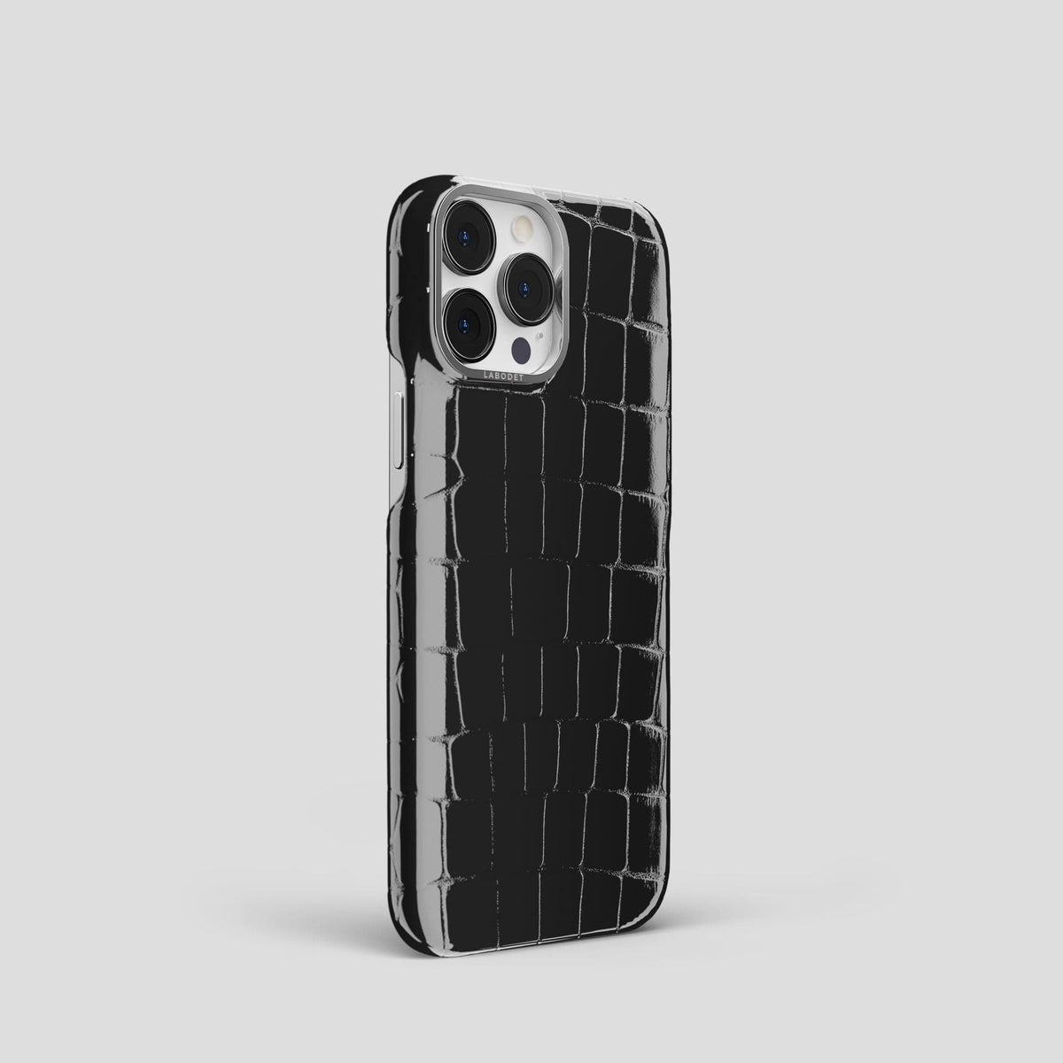 Black iPhone 14 Shiny Alligator with Steel Metal -2 | Black-Steel