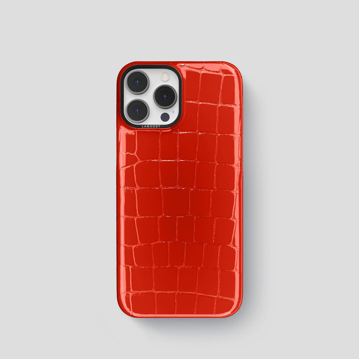 Coral Orange iPhone 14 Shiny Alligator with Black Metal -1 | Coral-Orange-Black