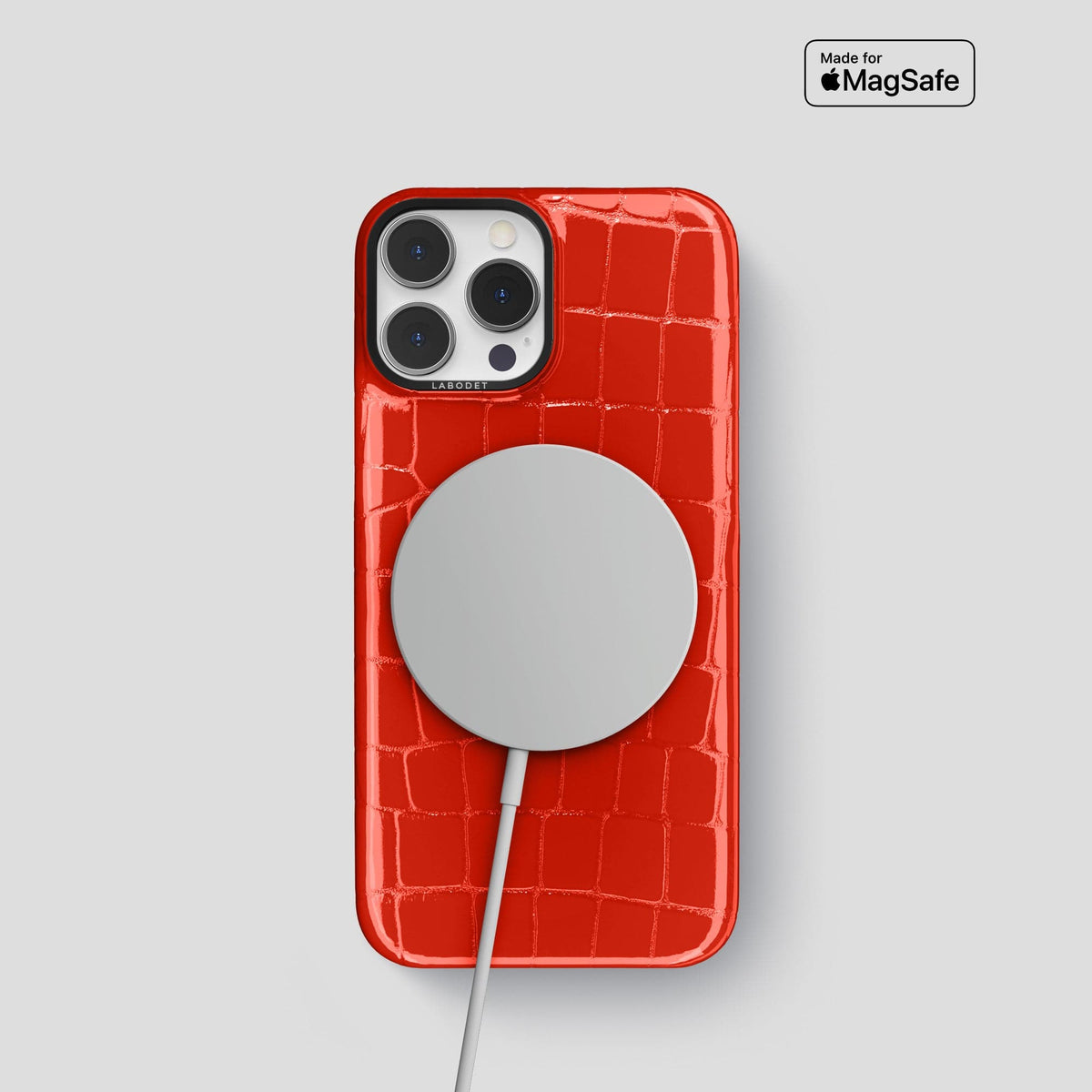 Coral Orange iPhone 14 Shiny Alligator with Black Metal -5 | Coral-Orange-Black