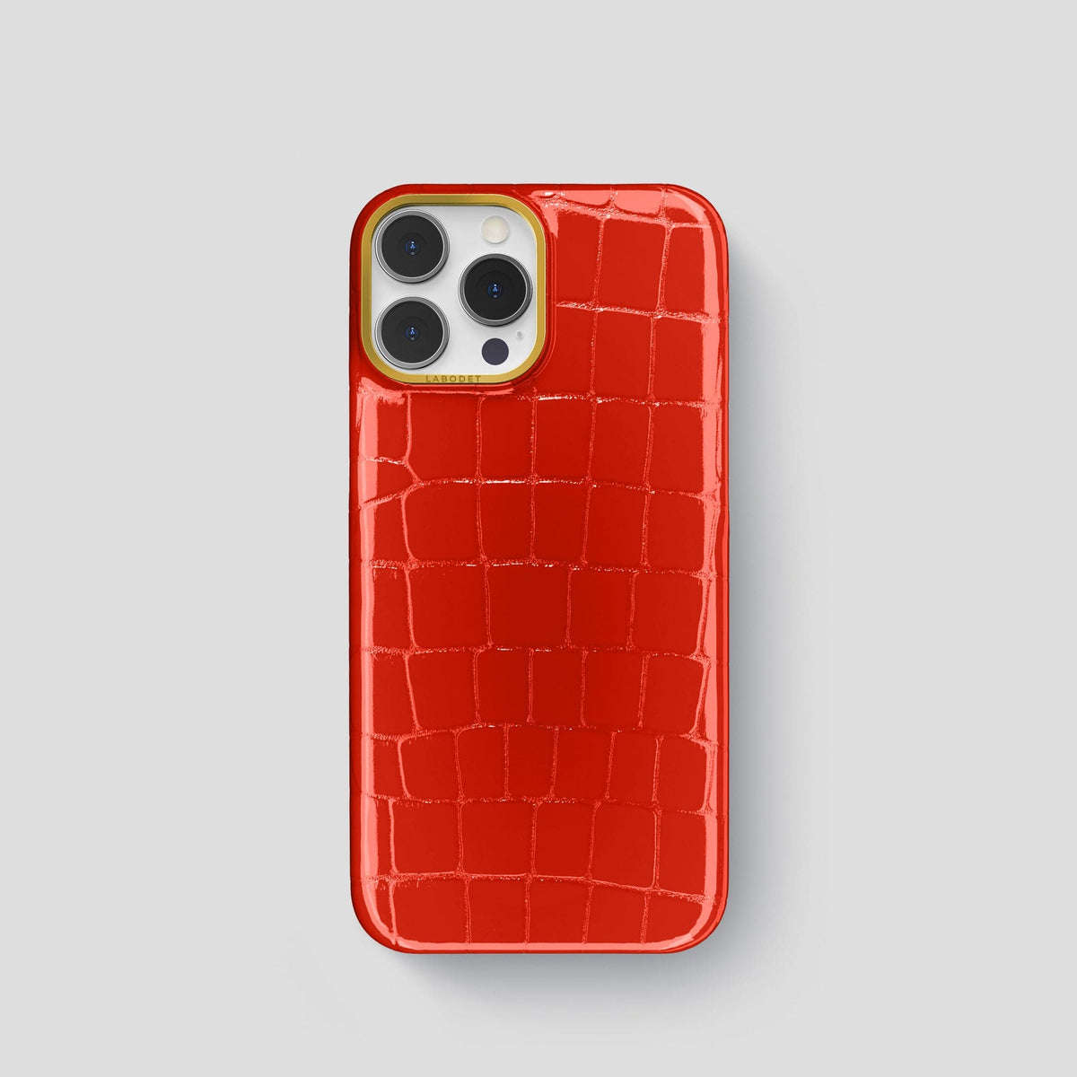 Coral Orange iPhone 14 Shiny Alligator with Gold Metal -1 | Coral-Orange-Gold