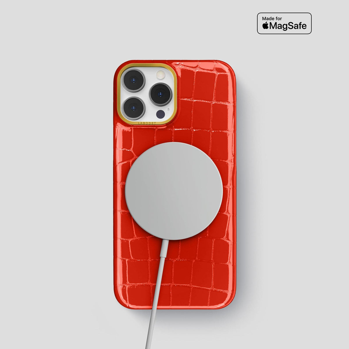 Coral Orange iPhone 14 Shiny Alligator with Gold Metal -5 | Coral-Orange-Gold