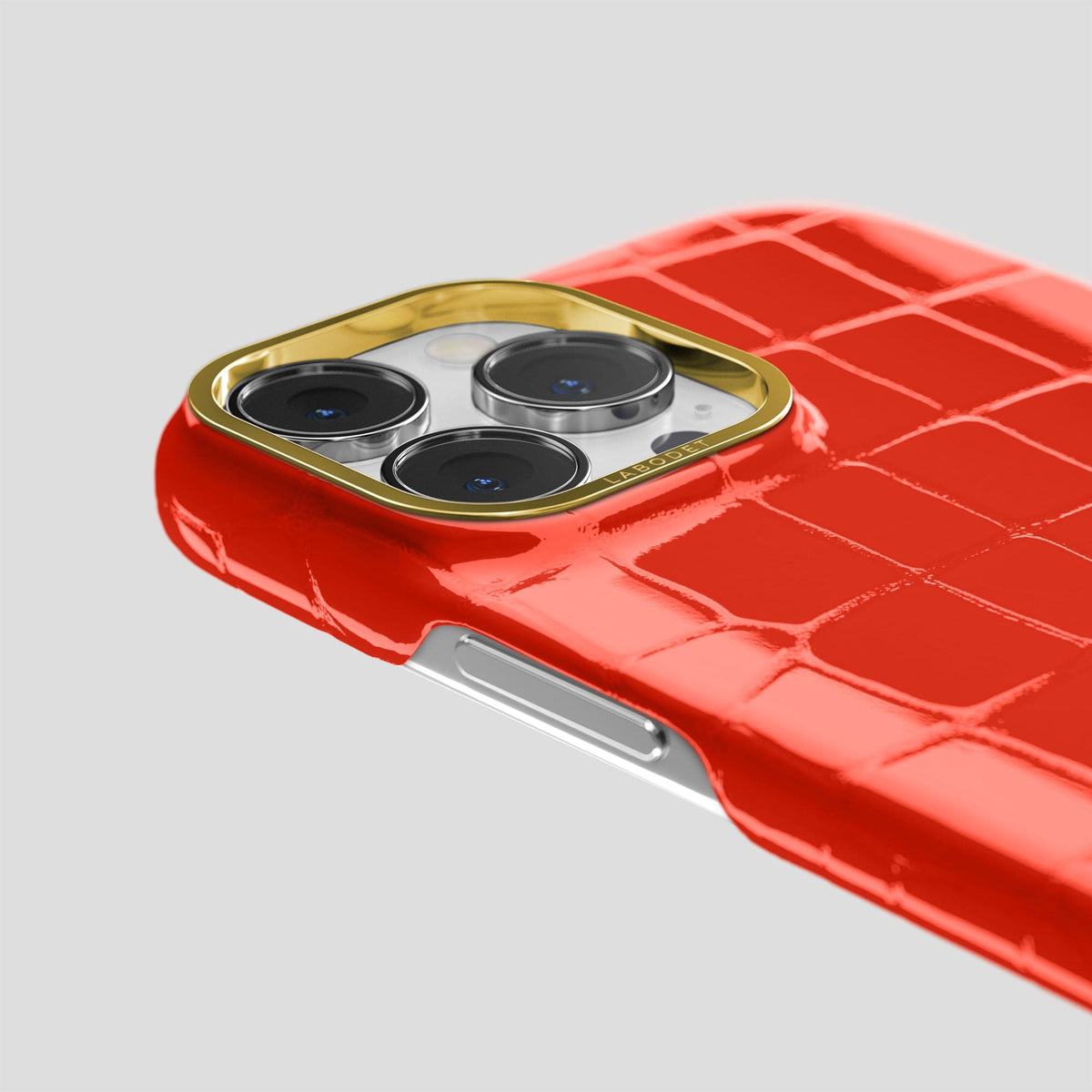 Coral Orange iPhone 14 Shiny Alligator with Gold Metal -6 | Coral-Orange-Gold