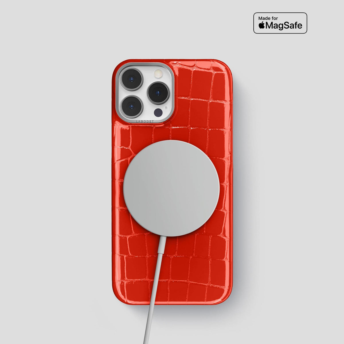 Coral Orange iPhone 14 Shiny Alligator with Steel Metal -5 | Coral-Orange-Steel