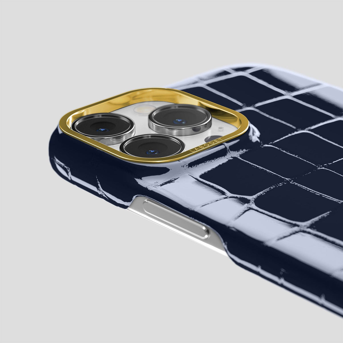 Navy-Blue iPhone 14 Shiny Alligator with Gold Metal -6 | Navy-Blue-Gold