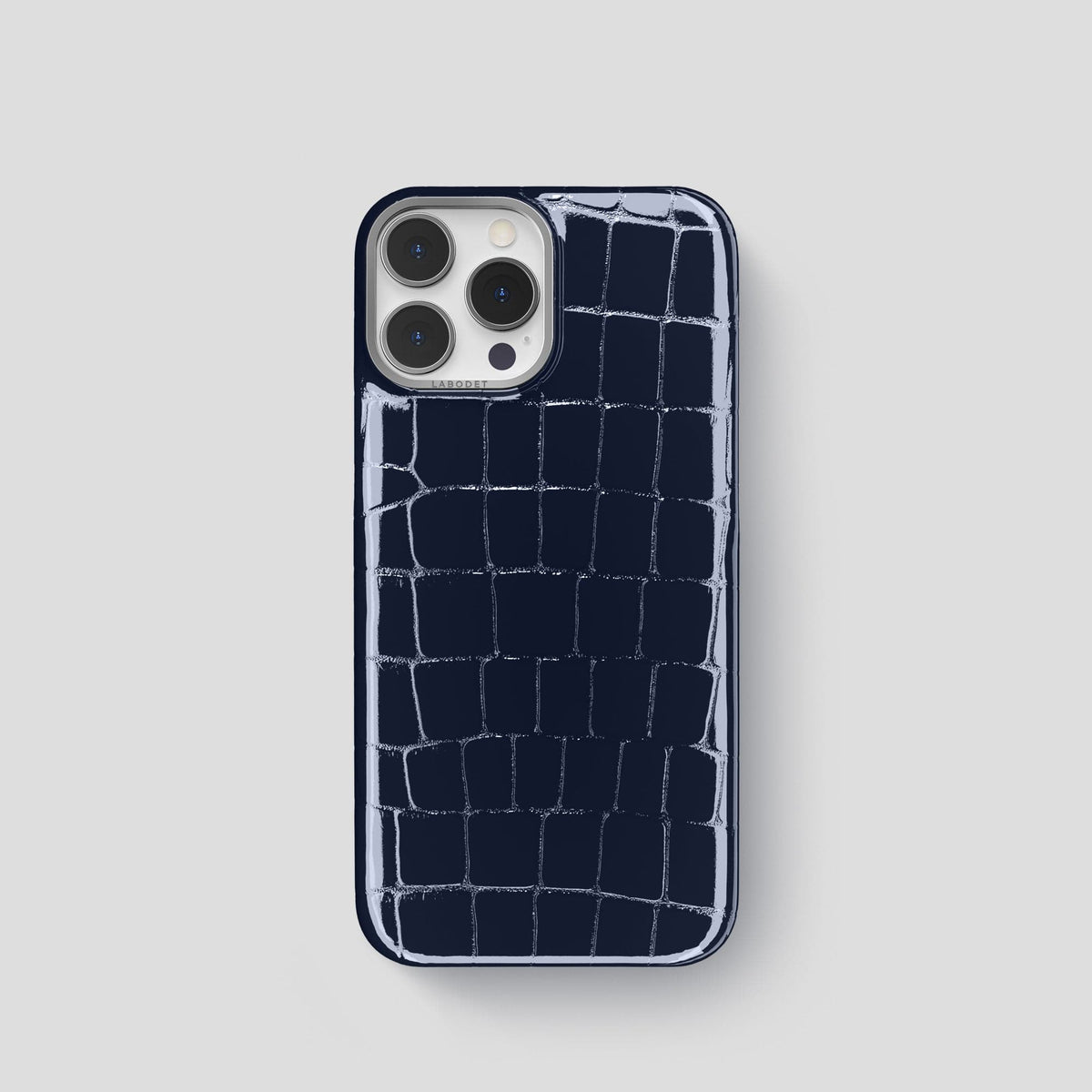 Navy-Blue iPhone 14 Shiny Alligator with Steel Metal -1 | Navy-Blue-Steel