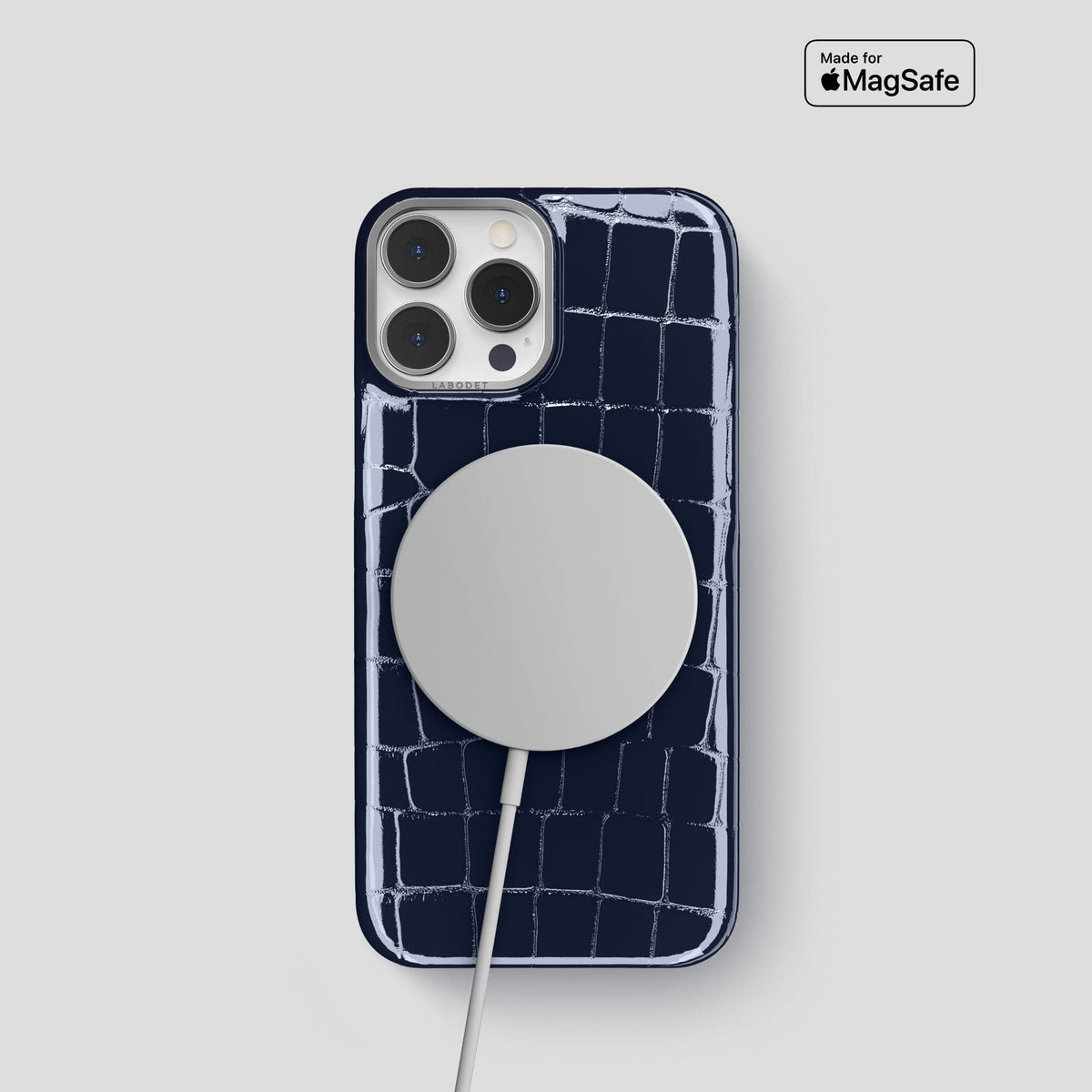 Navy-Blue iPhone 14 Shiny Alligator with Steel Metal -5 | Navy-Blue-Steel
