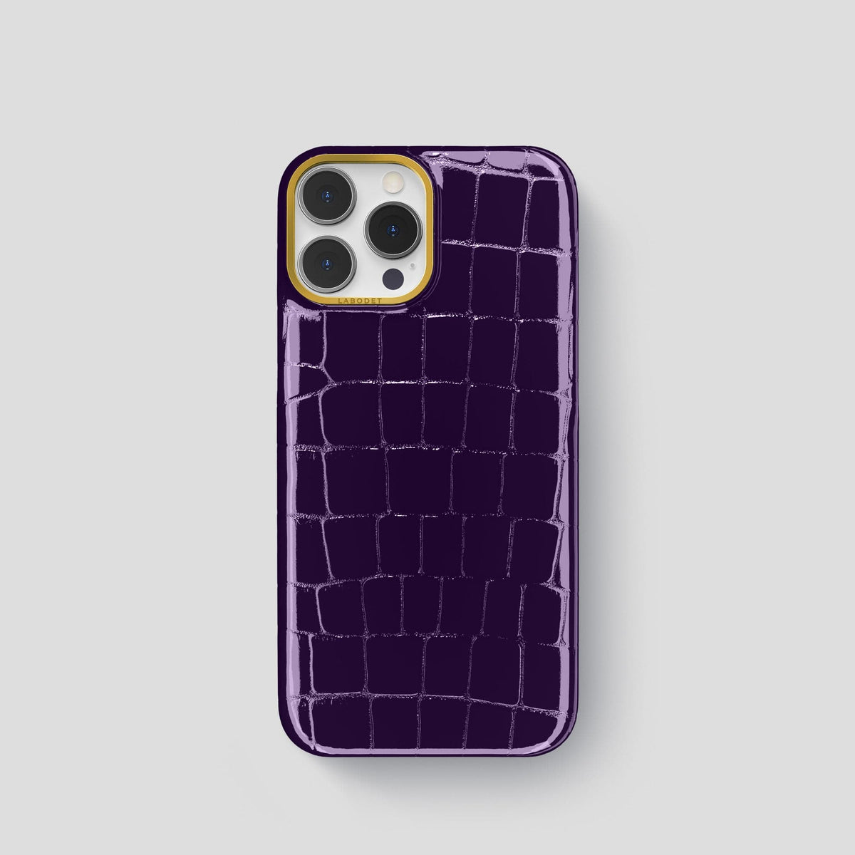 Purple iPhone 14 Shiny Alligator with Gold Metal -1 | Purple-Gold