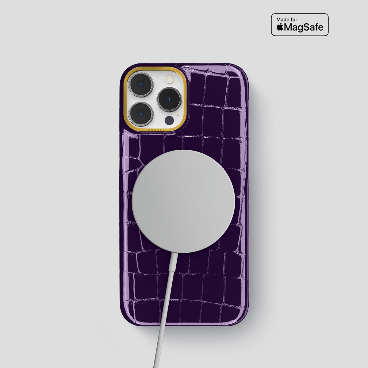 Purple iPhone 14 Shiny Alligator with Gold Metal -5 | Purple-Gold