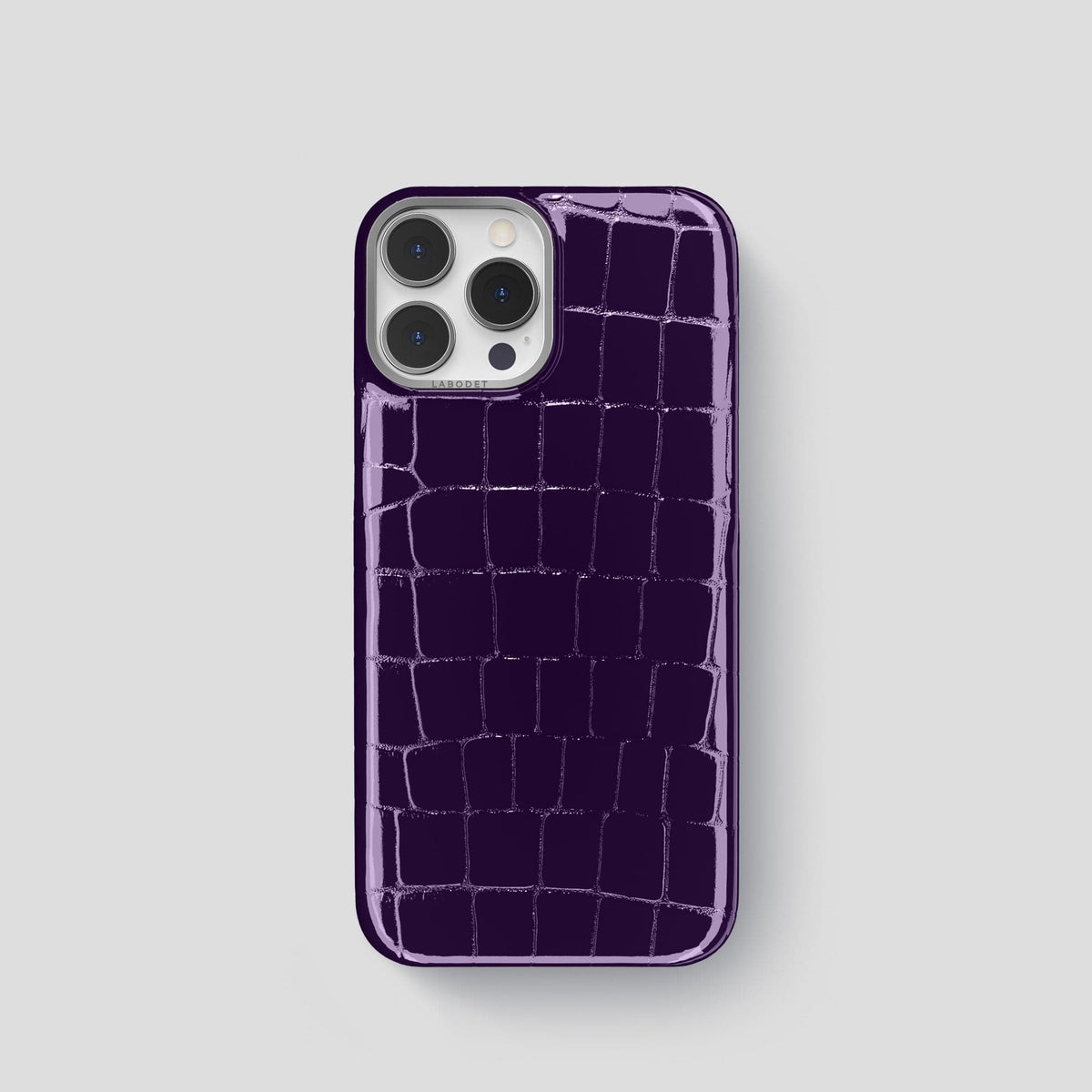 Purple iPhone 14 Shiny Alligator with Steel Metal -1 | Purple-Steel