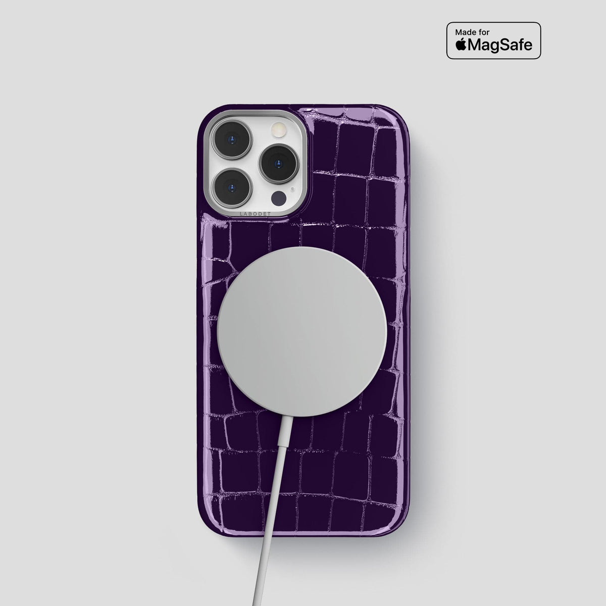 Purple iPhone 14 Shiny Alligator with Steel Metal -5 | Purple-Steel