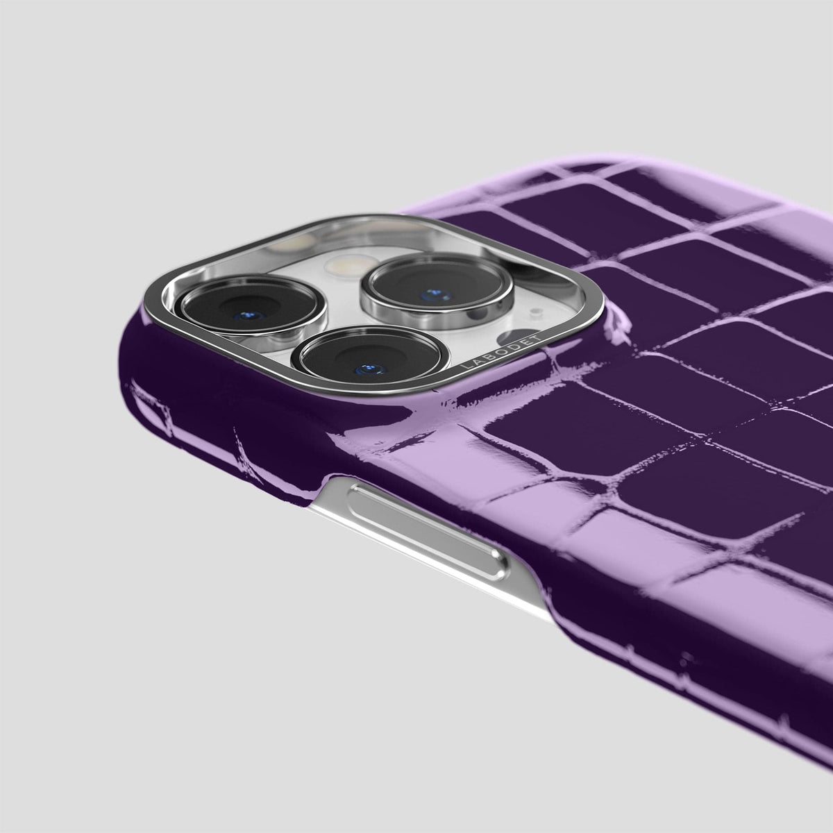Purple iPhone 14 Shiny Alligator with Steel Metal -6 | Purple-Steel
