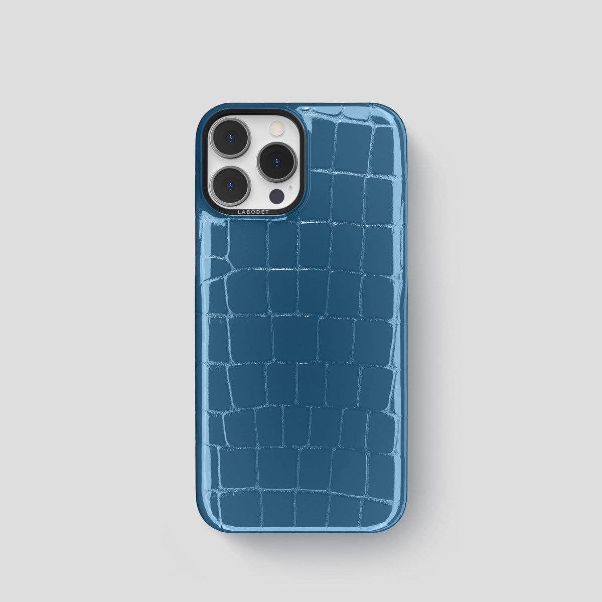 Turquoise-Blue iPhone 14 Shiny Alligator with Black Metal -1 | Turqoise-Blue-Black