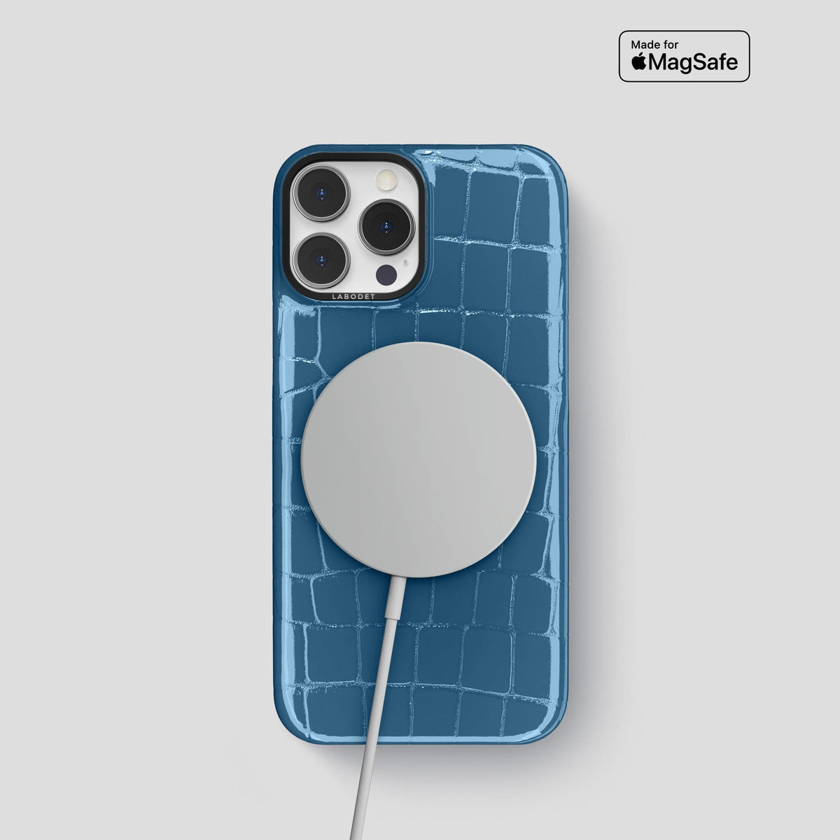 Turquoise-Blue iPhone 14 Shiny Alligator with Black Metal -5 | Turqoise-Blue-Black