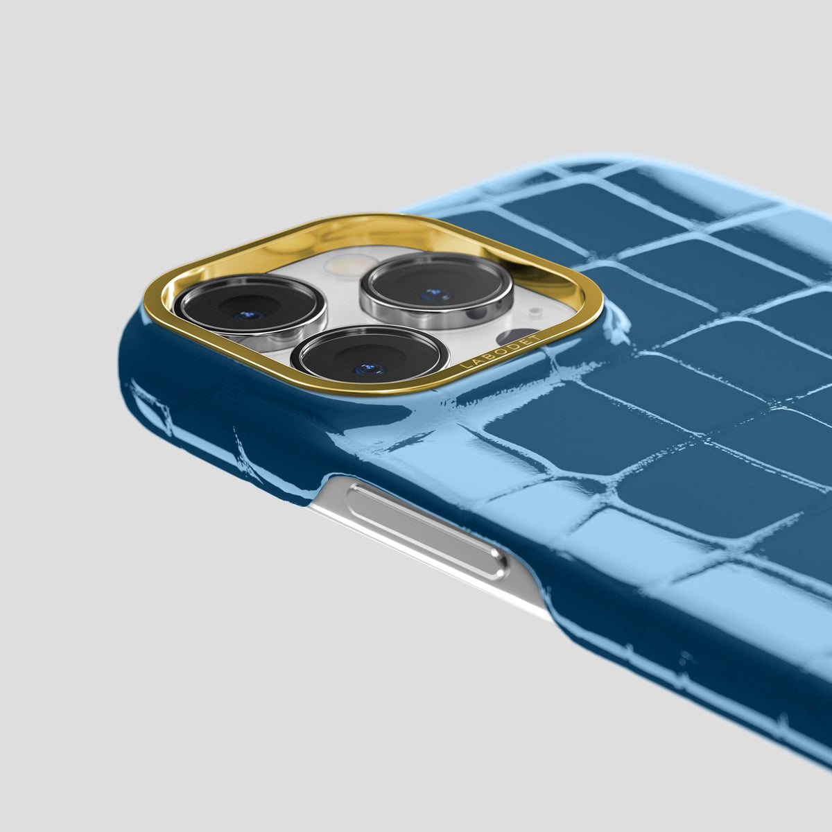Turquoise-Blue iPhone 14 Shiny Alligator with Gold Metal -6 | Turqoise-Blue-Gold