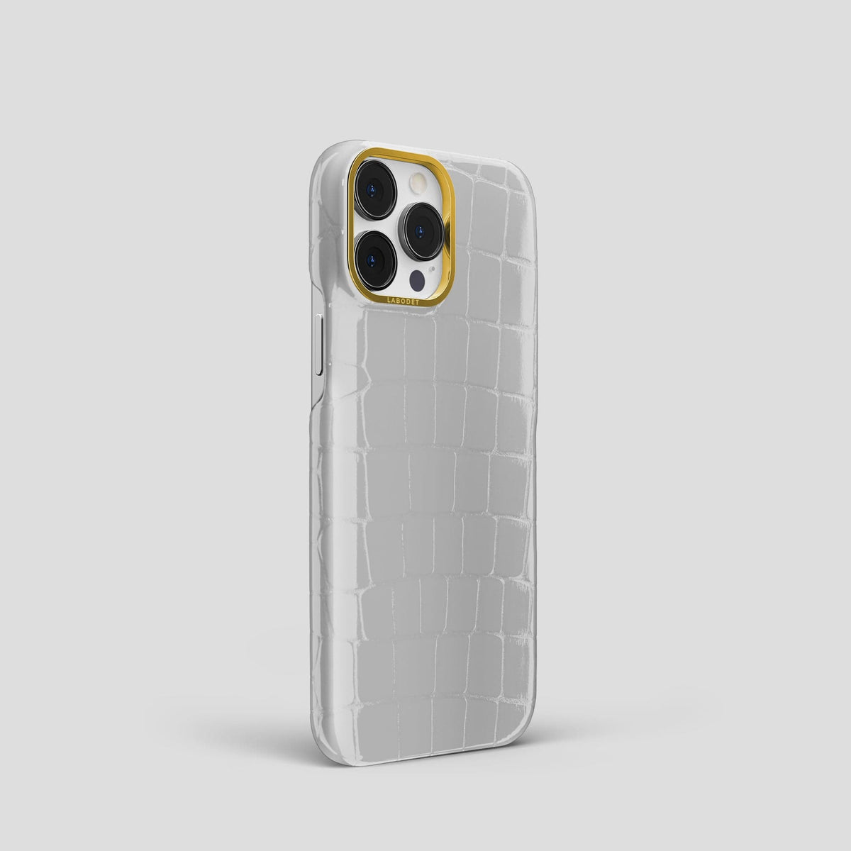 White iPhone 14 Shiny Alligator with Gold Metal -2 | White-Gold