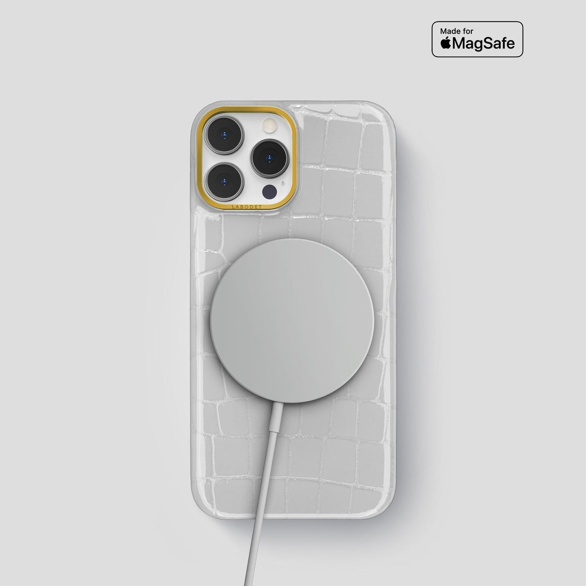 White iPhone 14 Shiny Alligator with Gold Metal -5 | White-Gold
