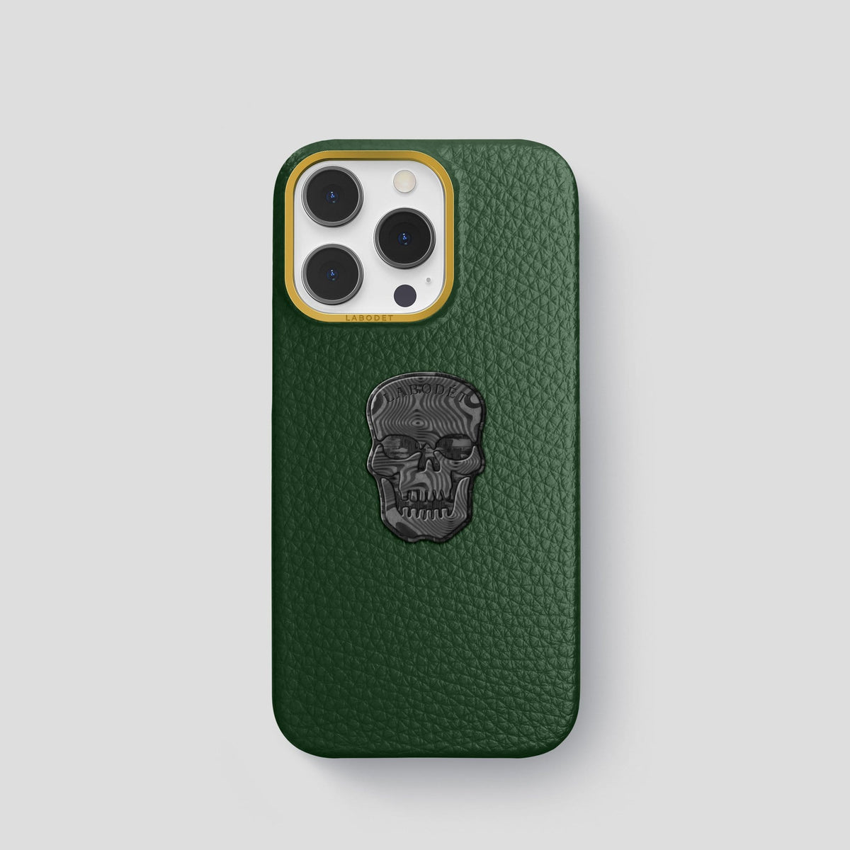 Dark Green iPhone 14 Pro Classic Case Calf with Gold Metal -1 | Dark-Green-Gold