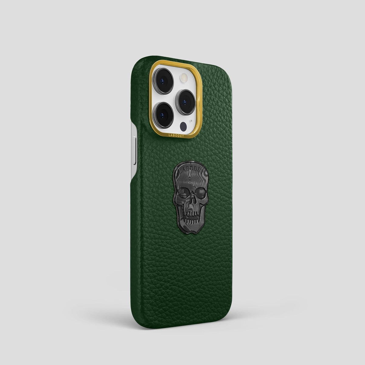 Dark Green iPhone 14 Pro Classic Case Calf with Gold Metal -2 | Dark-Green-Gold