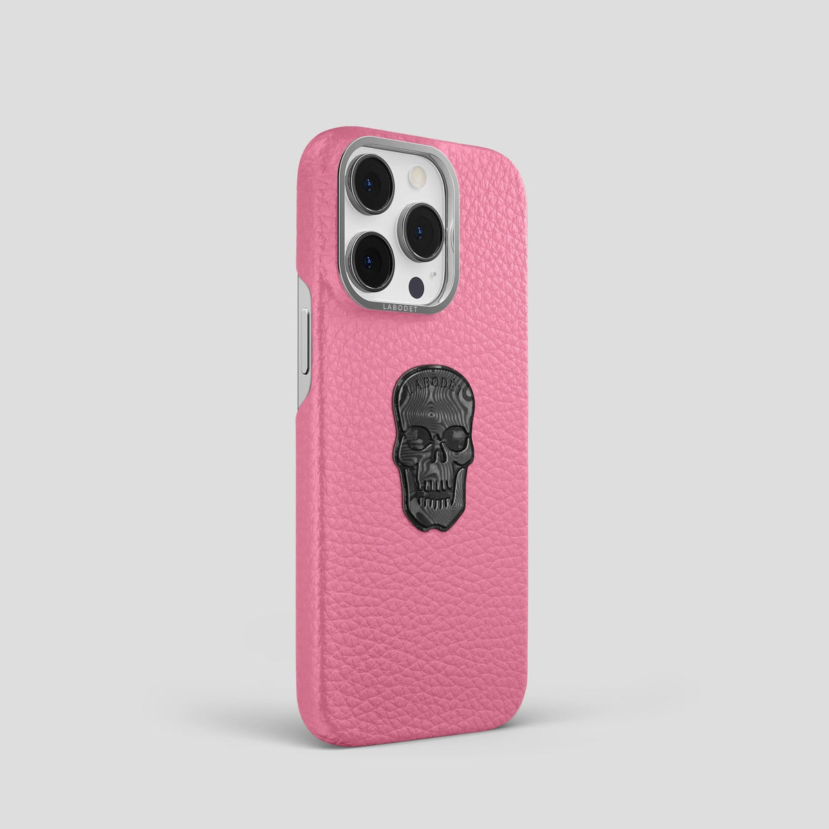 Pink iPhone 14 Pro Classic Case Calf with Steel Metal -2 | Pink-Steel