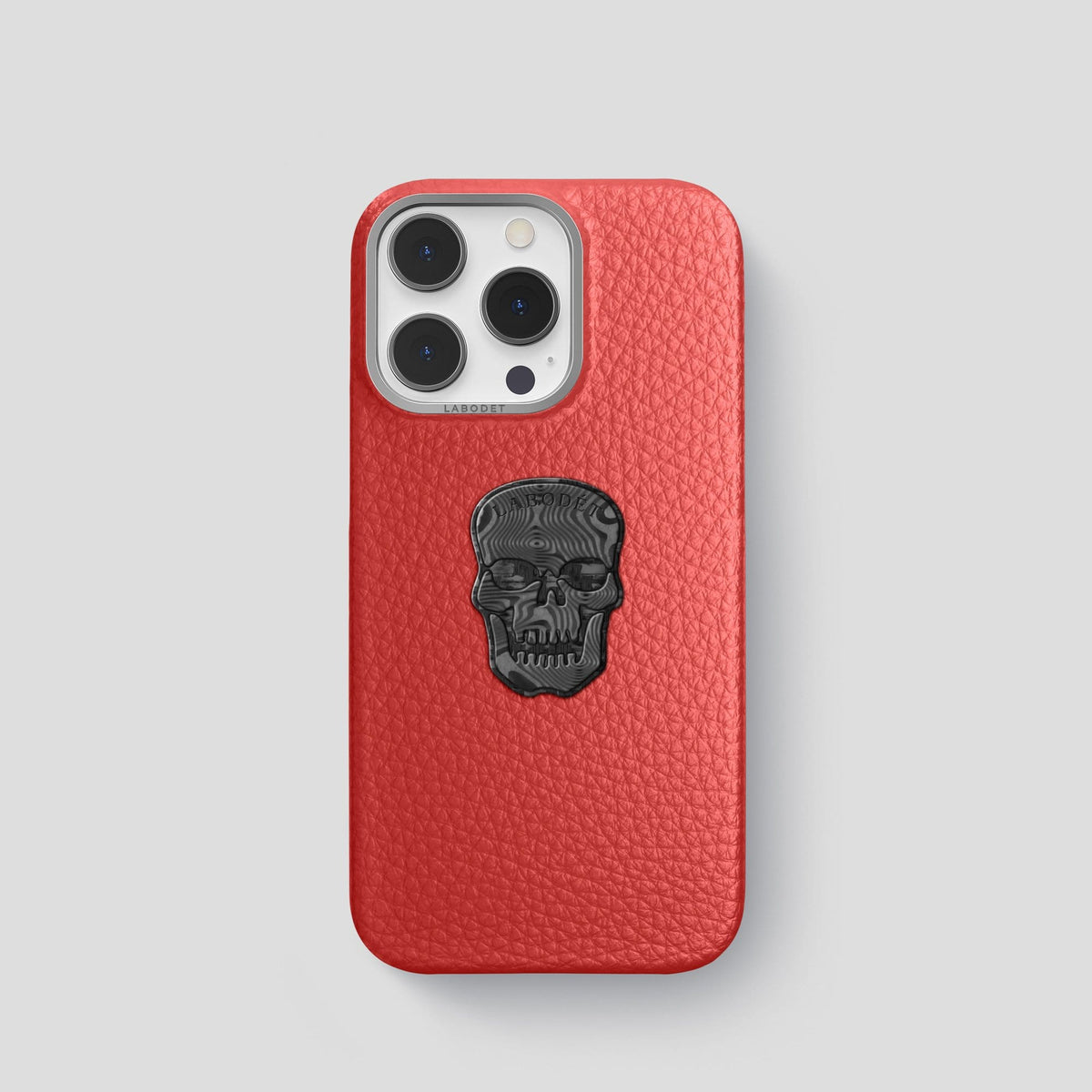 Red iPhone 14 Pro Classic Case Calf with Steel Metal -1 | Red-Steel