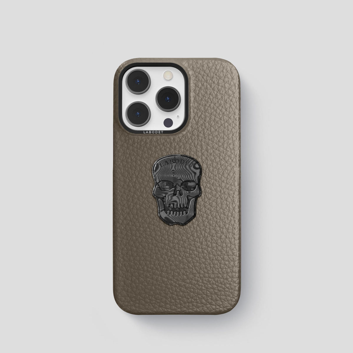 Taupe iPhone 14 Pro Classic Case Calf with Black Metal -1 | Taupe-Black