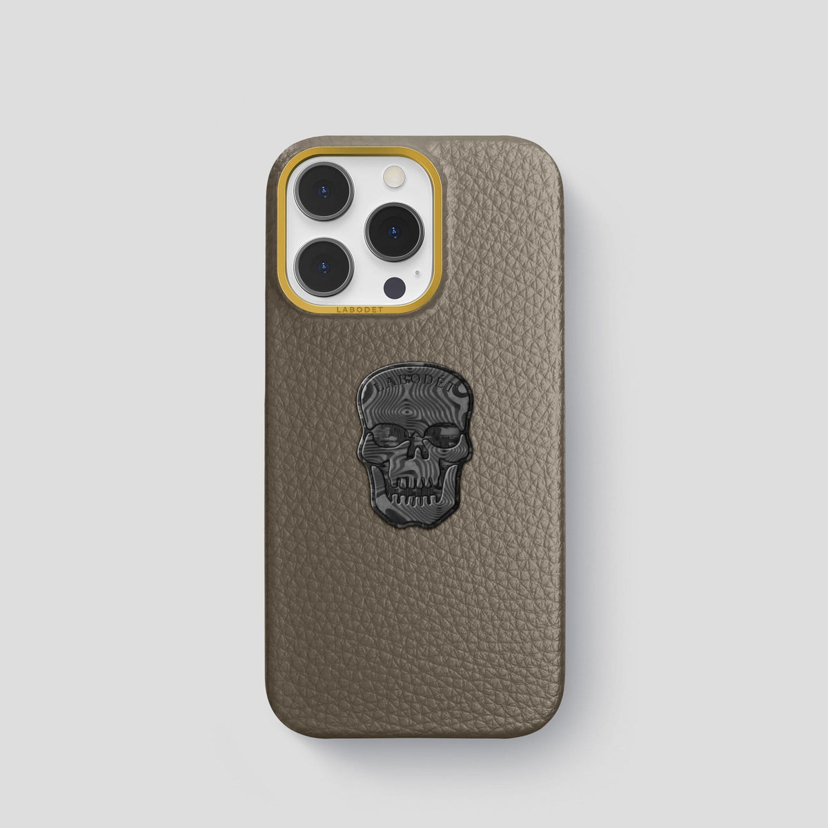 Taupe iPhone 14 Pro Classic Case Calf with Gold Metal -1 | Taupe-Gold