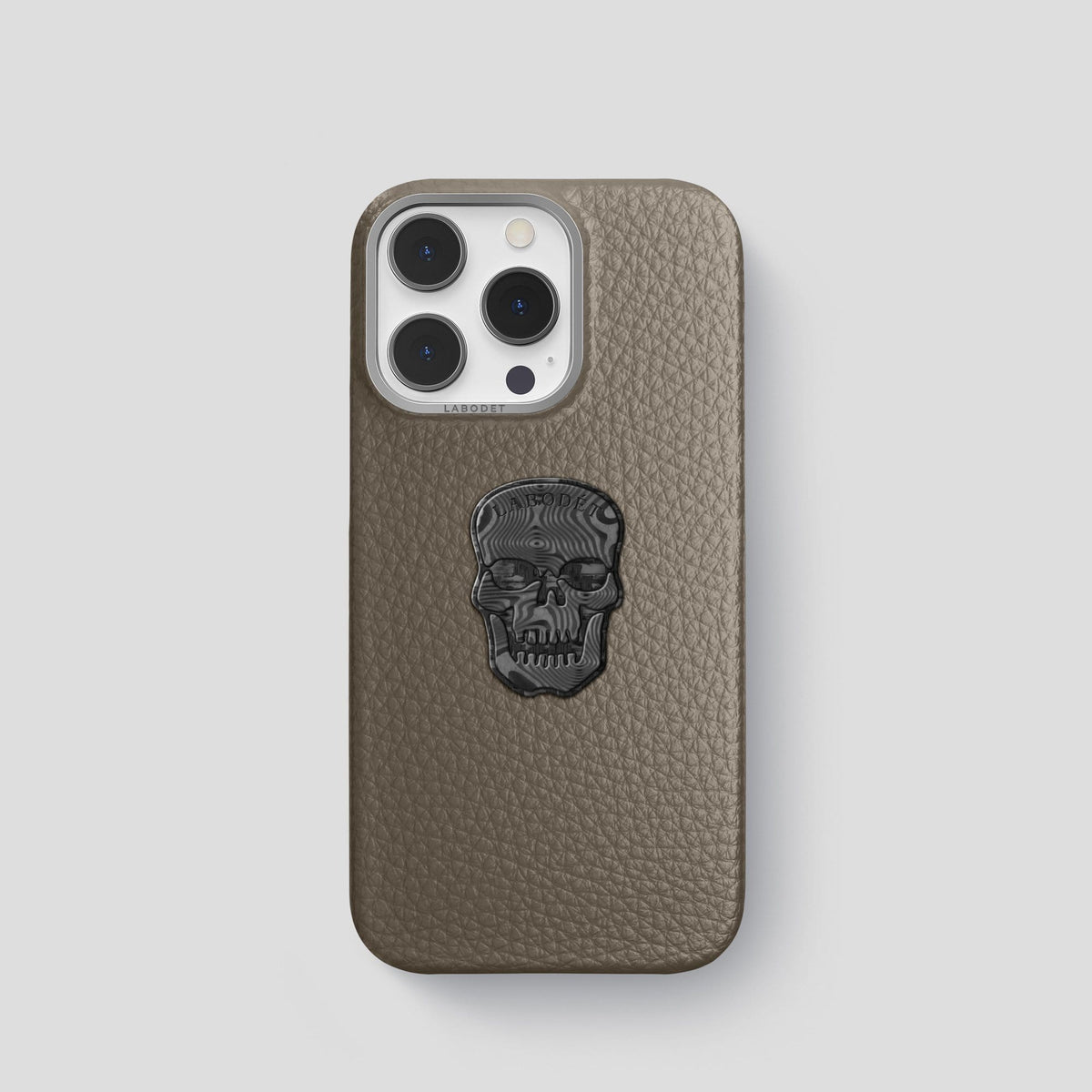 Taupe iPhone 14 Pro Classic Case Calf with Steel Metal -1 | Taupe-Steel
