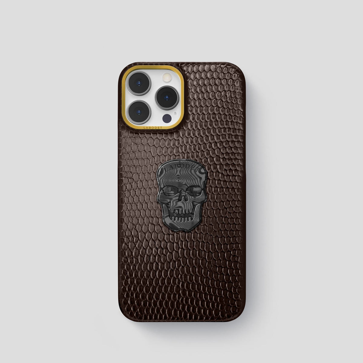 Brown iPhone 14 Pro Classic Case with Gold Metal -1 | Brown-Gold