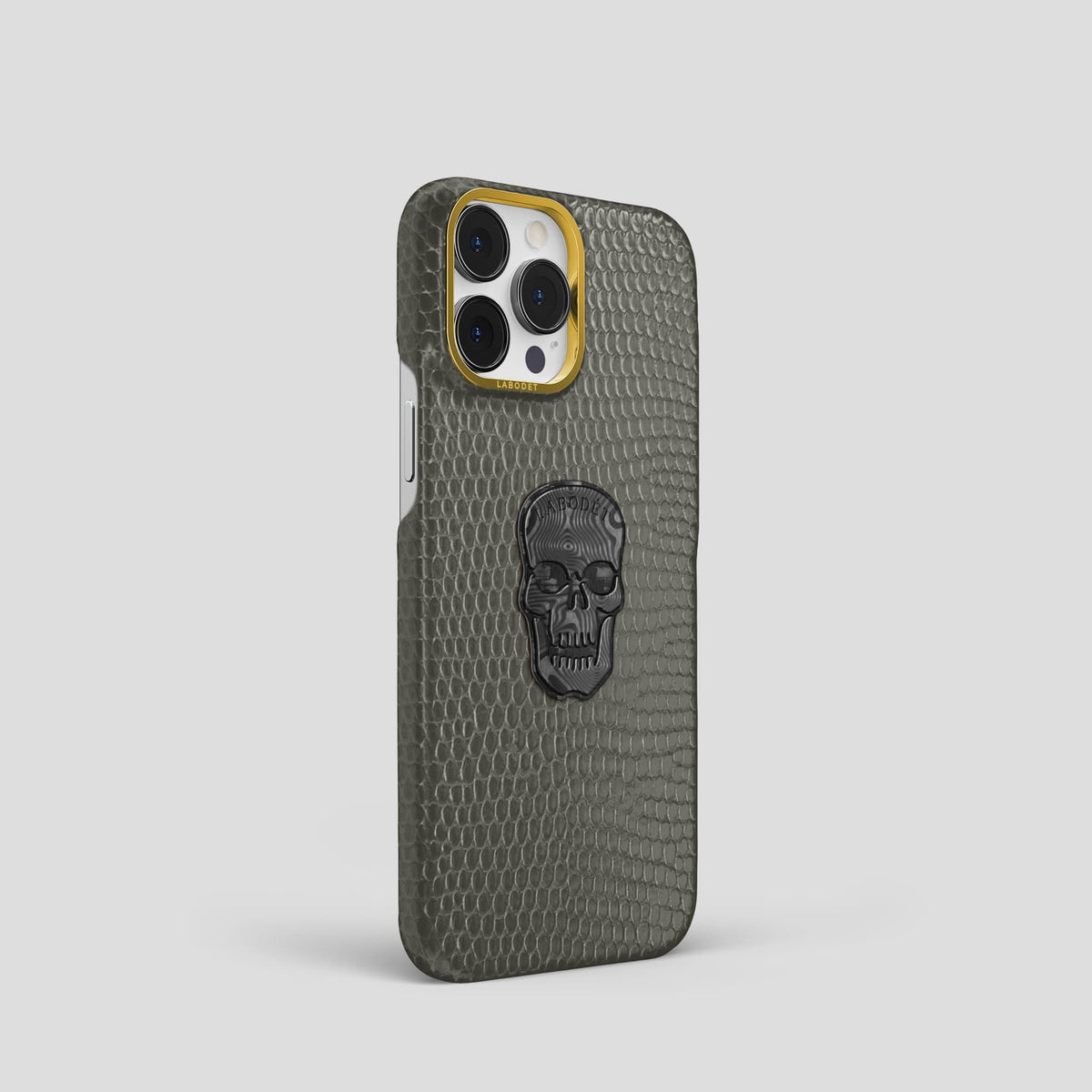 Grey iPhone 14 Pro Classic Case with Gold Metal -2 | Grey-Gold