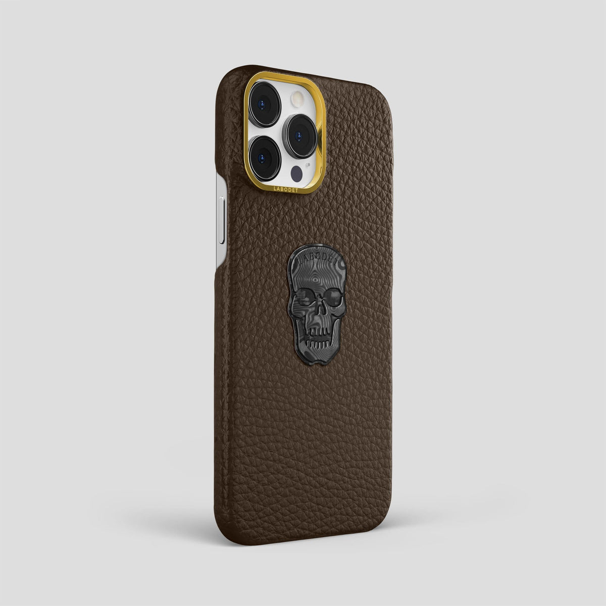 Dark Brown iPhone 14 Pro Max Classic Case Calf with Gold Metal -2 | Dark-Brown-Gold