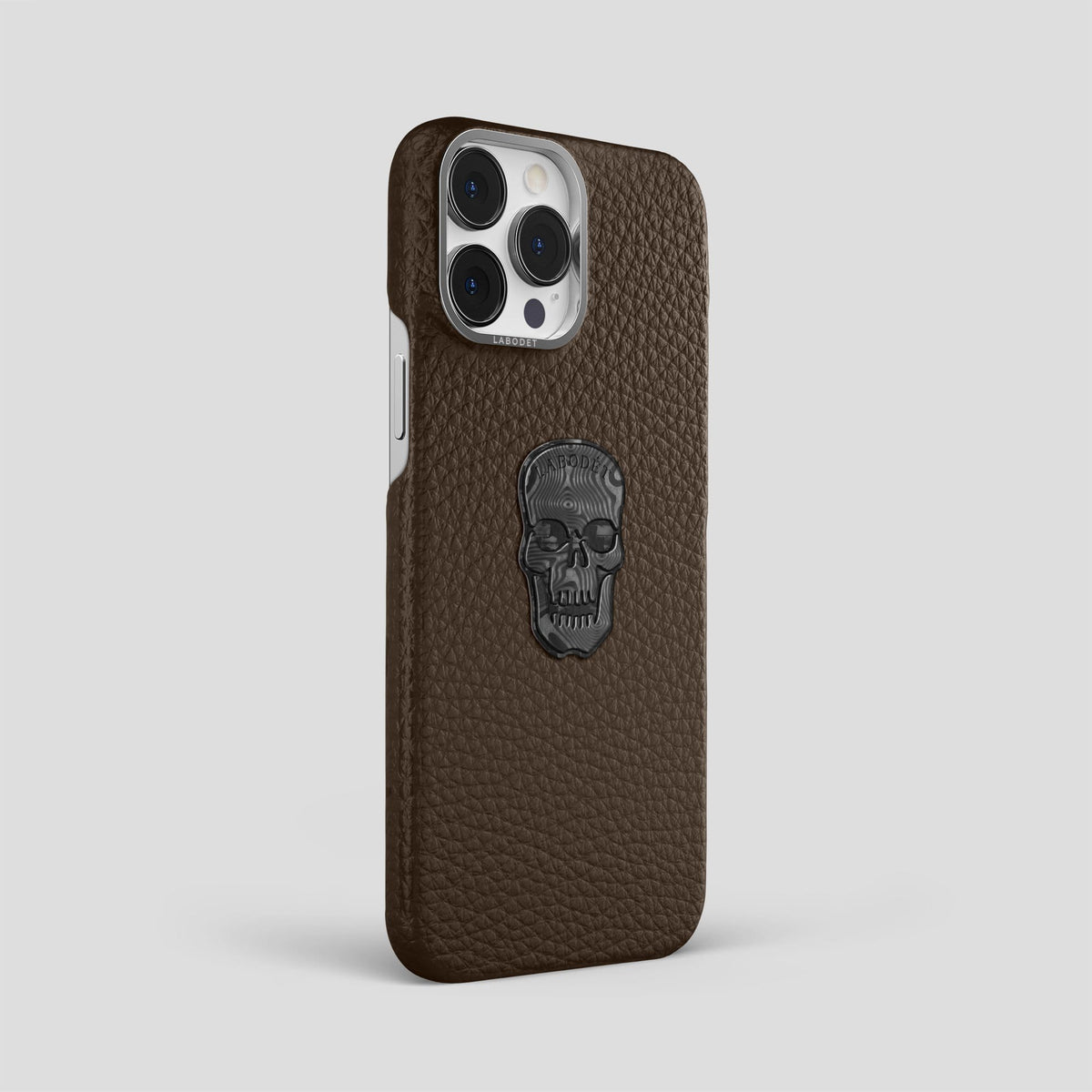 Dark Brown iPhone 14 Pro Max Classic Case Calf with Steel Metal -2 | Dark-Brown-Steel