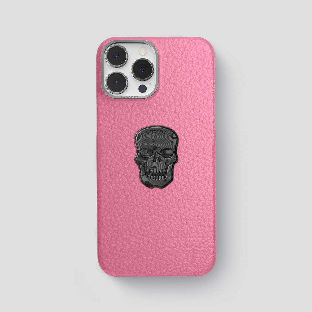 Pink iPhone 14 Pro Max Classic Case Calf with Steel Metal -1 | Pink-Steel