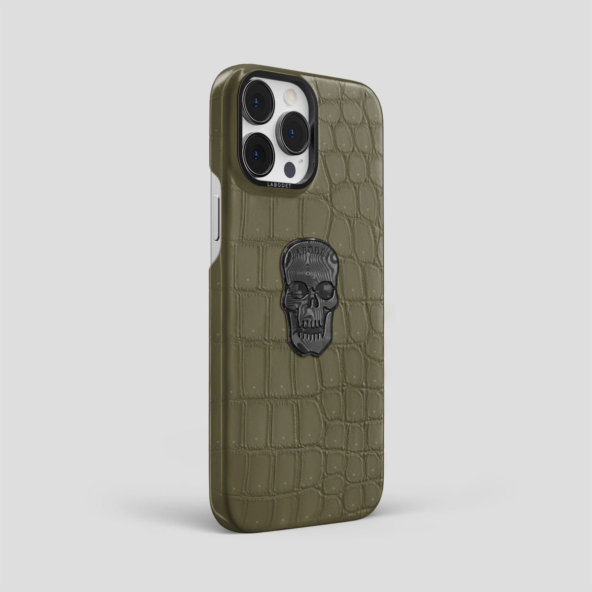 Kaki Green iPhone 14 Pro Max Classic Case with Black Metal -2 | Kaki-Green-Black