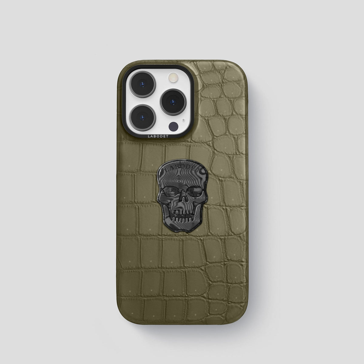 Kaki Green iPhone 14 Pro Classic Case with Black Metal -1 | Kaki-Green-Black