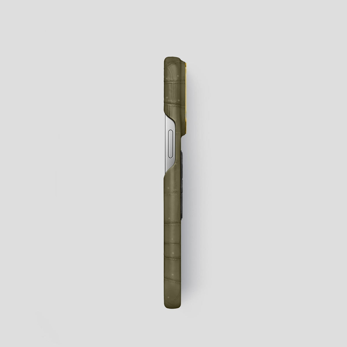 Kaki Green iPhone 14 Pro Classic Case with Gold Metal -3 | Kaki-Green-Gold