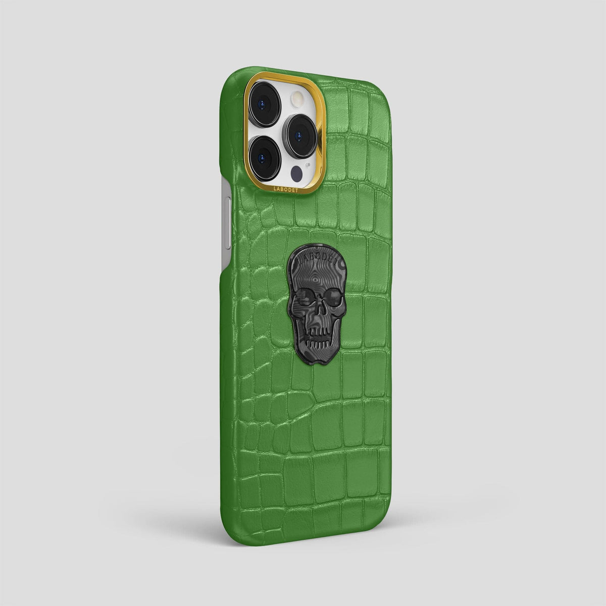 Apple-Green iPhone 14 Pro Max Classic Case Alligator with Gold Metal -2 | Apple-Green-Gold