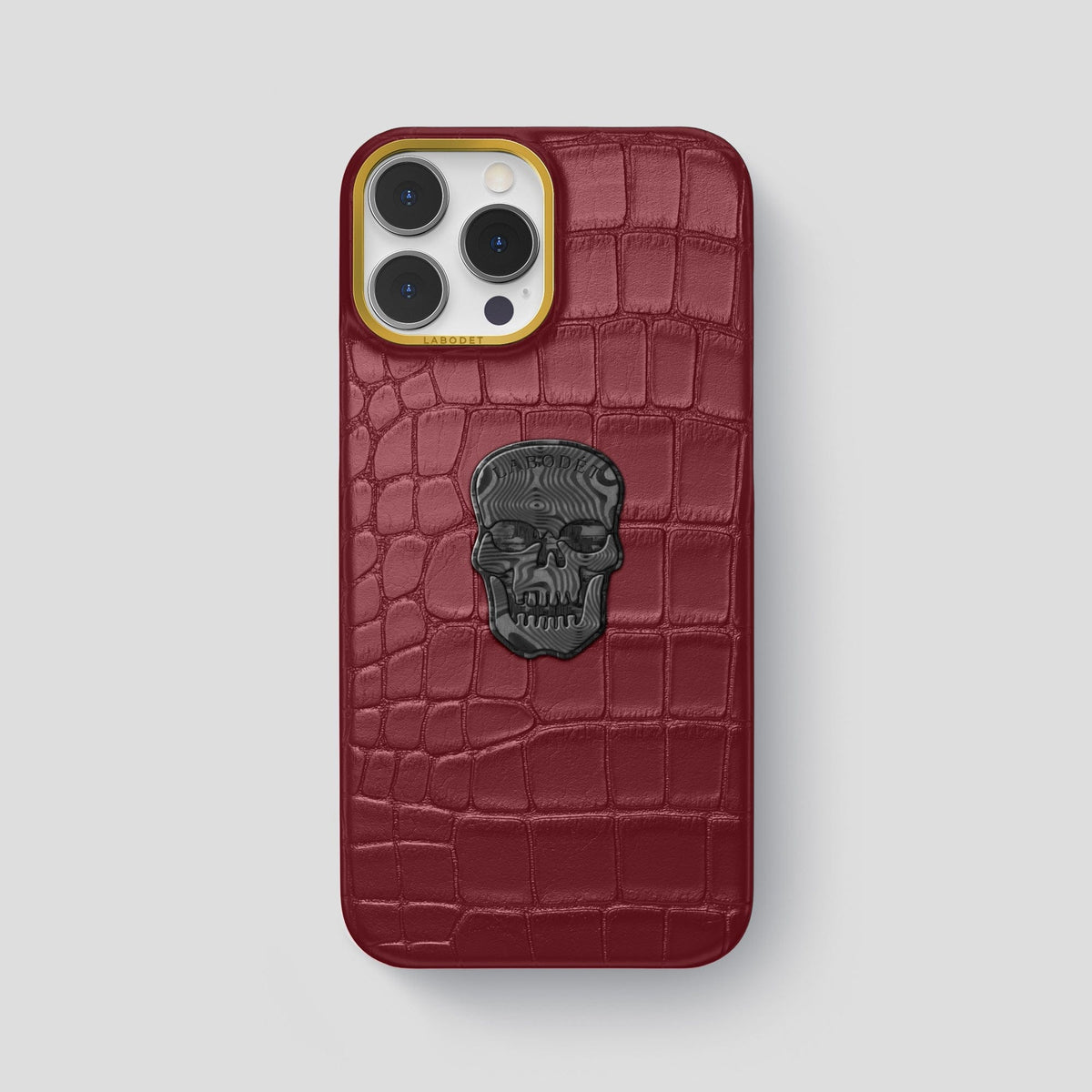 Burgundy iPhone 14 Pro Max Classic Case Alligator with Gold Metal -1 | Burgundy-Gold