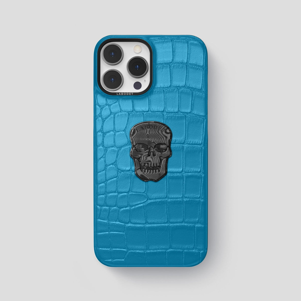 Curaçao-Blue iPhone 14 Pro Max Classic Case Alligator with Black Metal -1 | Curaçao-Blue-Black