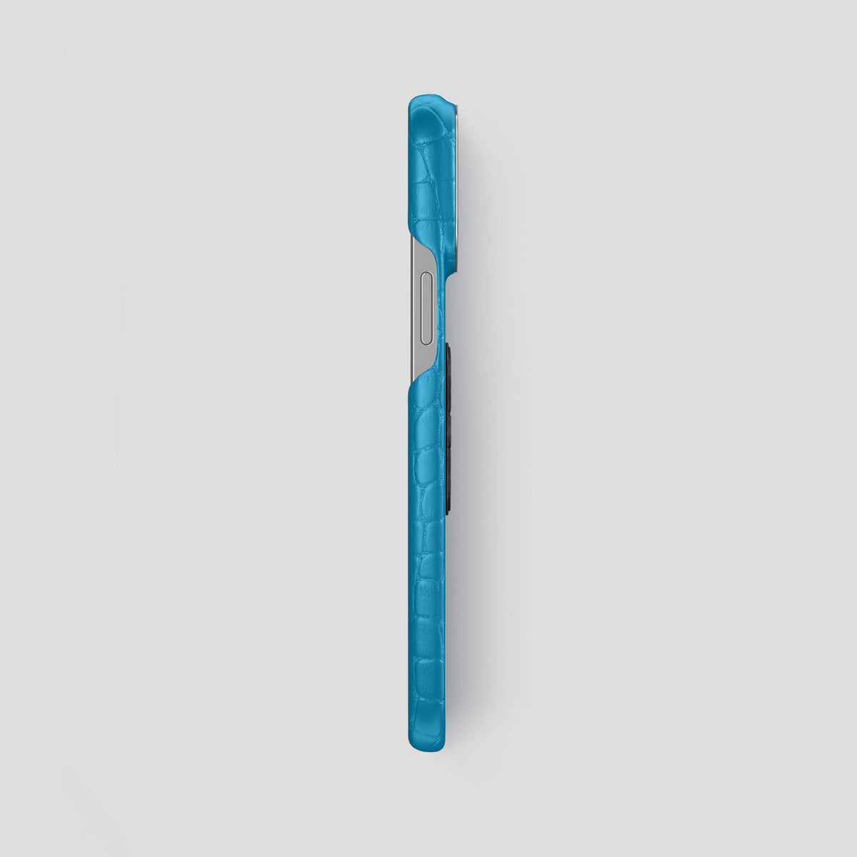 Curaçao-Blue iPhone 14 Pro Max Classic Case Alligator with Steel Metal -3 | Curaçao-Blue-Steel