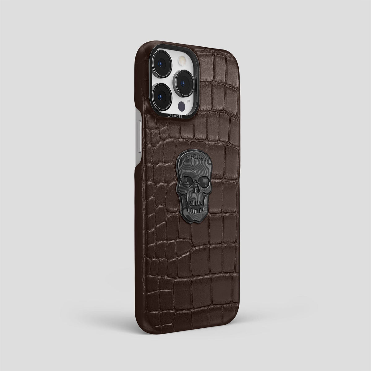 Dark Brown iPhone 14 Pro Max Classic Case Alligator with Black Metal -2 | Dark-Brown-Black