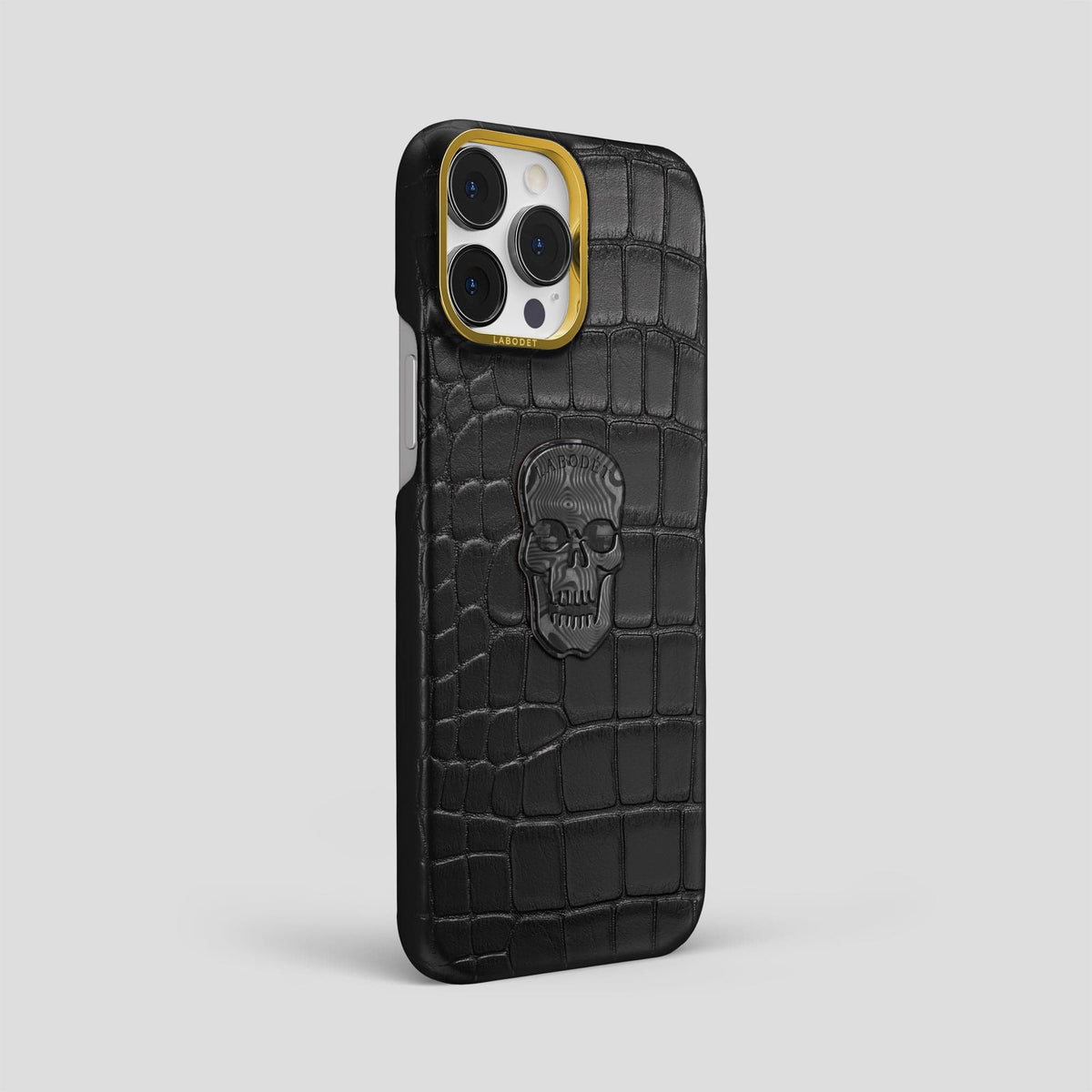 Black iPhone 14 Pro Max Classic Case Alligator with Gold Metal -2 | Black-Gold