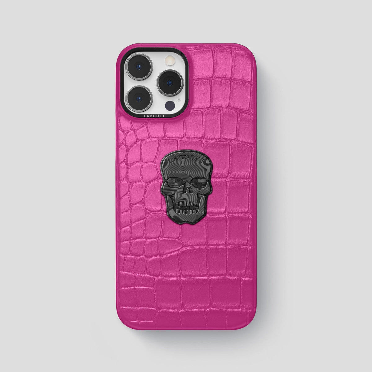 Fuchsia iPhone 14 Pro Max Classic Case Alligator with Black Metal -1 | Fuchsia-Black
