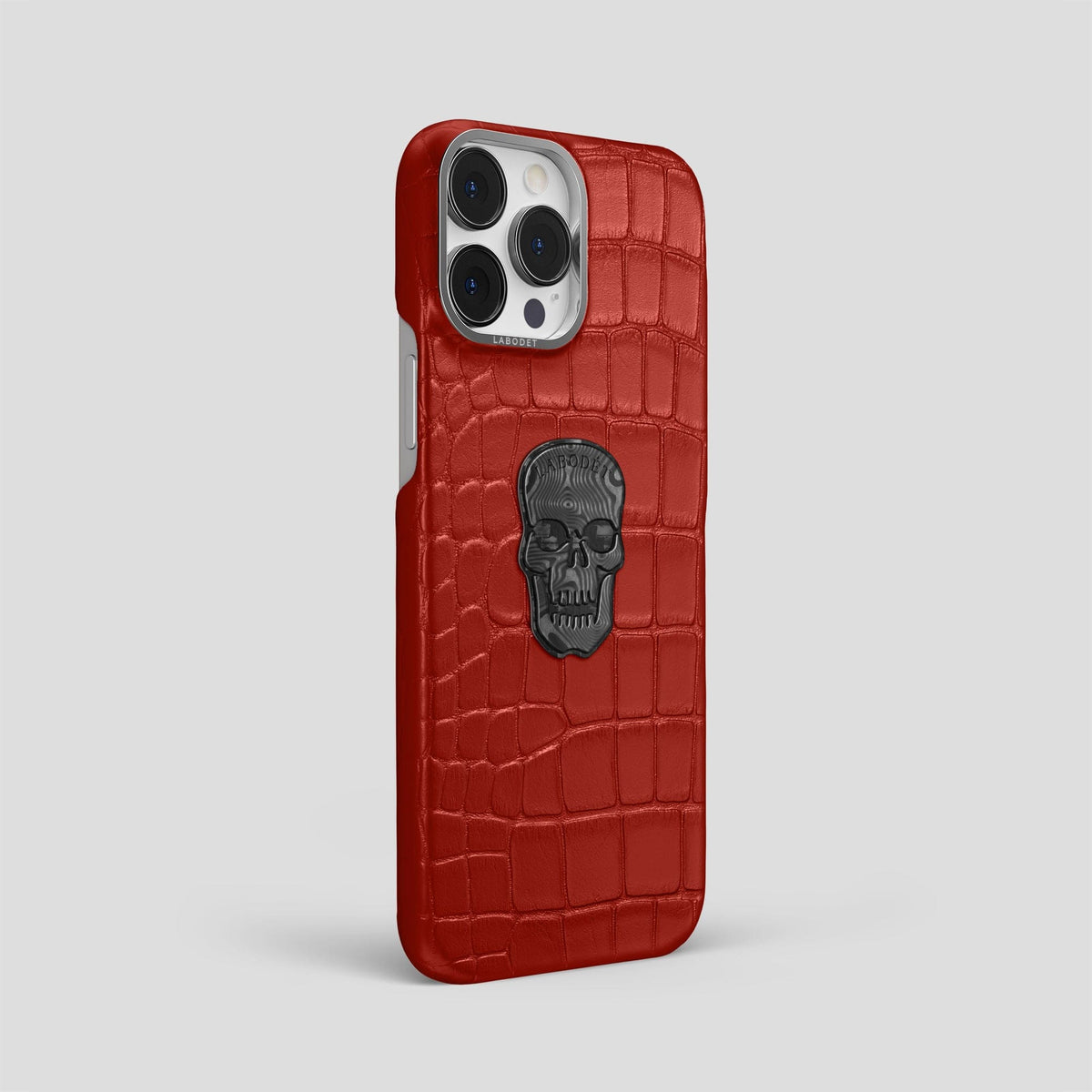 Red iPhone 14 Pro Max Classic Case Alligator with Steel Metal -2 | Red-Steel